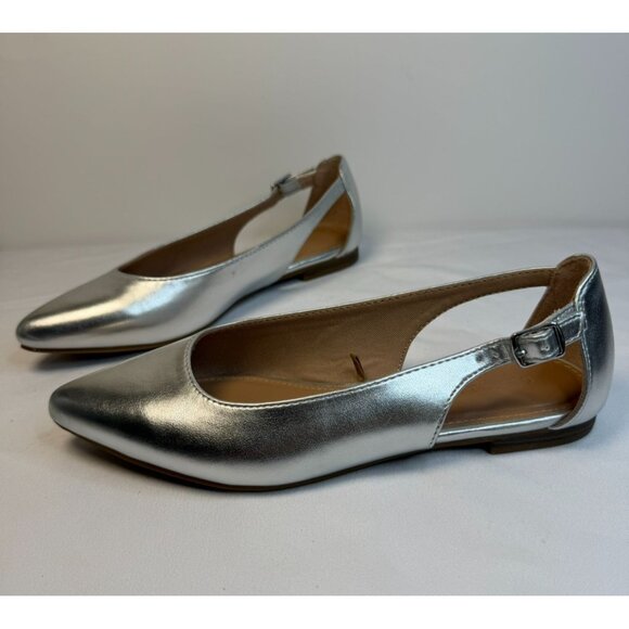 Old Navy Silver Metallic Slingback Womens Size 6 Cut-Out Flats Preppy Career - Picture 1 of 12